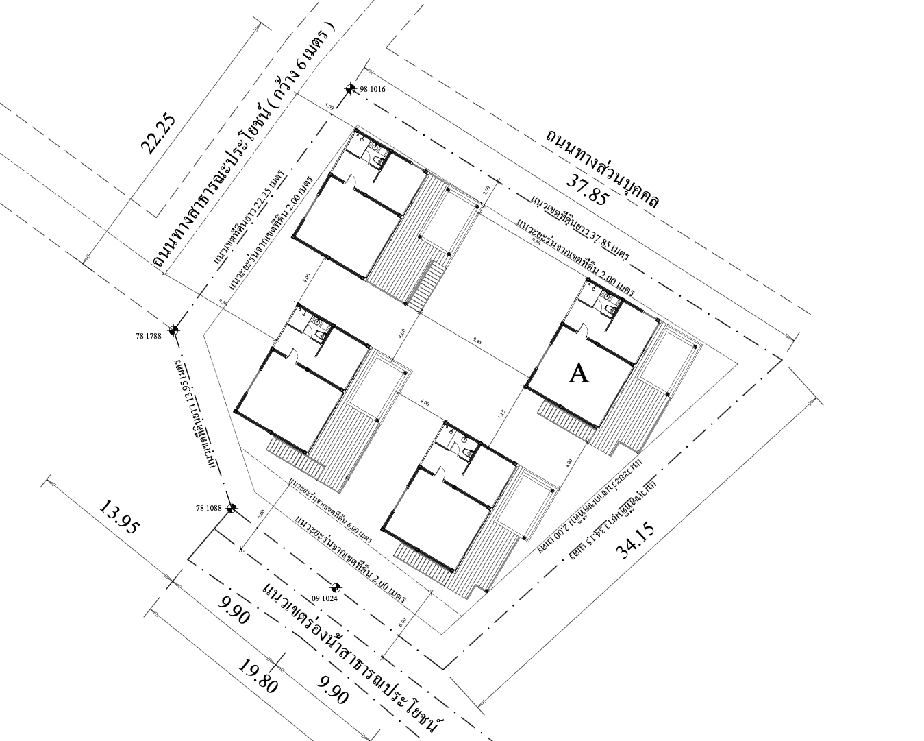 4 villas Koh Phangan — site plan, 920 m² plot